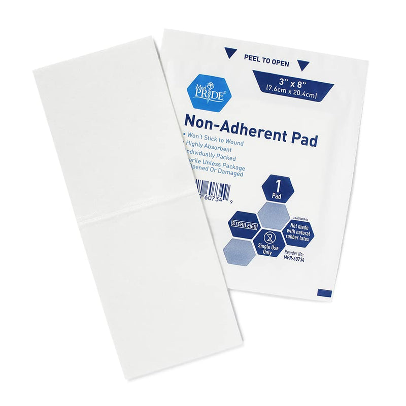 [Australia - AusPower] - Medpride Sterile Non-Adherent Pads| 50-Pack, 3” x 8”| Non-Adhesive Wound Dressing| Highly Absorbent & Non-Stick, Painless Removal-Switch| Individually Wrapped for Extra Protection 3x8 Inch (Pack of 50) 