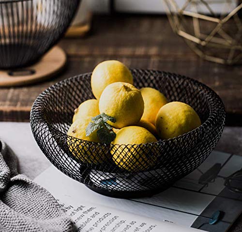 [Australia - AusPower] - Metal Wire Fruit Basket,Large Round Storage Baskets for Bread,Metal Wire Bread Fruit Bowl Vegetable Stand Holder for Snacks,Modern Fruit Bowl Decorate Kitchen Counter,Black By Cq acrylic Black 