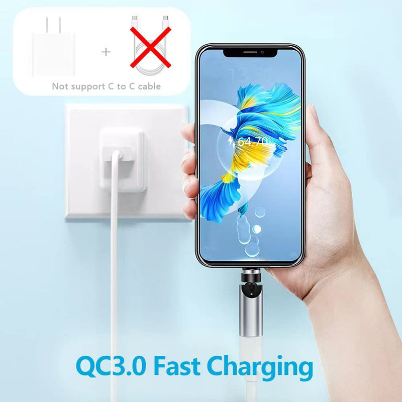 [Australia - AusPower] - USB C Magentic Adapter 540 Degree Rotation 3 in 1 QC 3.0 Fast Charging Max Support 3A, Silver 1pack-silver usb c magnetic adapter 