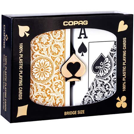 [Australia - AusPower] - Copag 1546 Design 100% Plastic Playing Cards, Bridge Size Jumbo Index Black/Gold Double Deck Set 