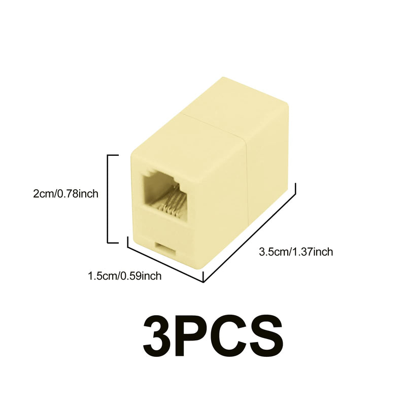 [Australia - AusPower] - 3 Pack Phone Line Connector Coupler, RJ11 6P4C Modular Female to Female Straight Telephone Extension Cord Coupler Adapter Jack - White 