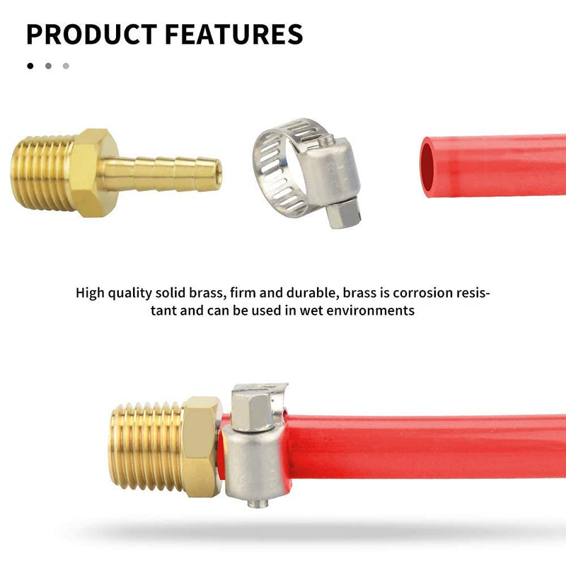 [Australia - AusPower] - TAISHER 5 PCS Brass of Hose Barb Fittings 1/2"(12.7mm) Barb x 1/2" MNPT Pipe Adapter Air Hose Fitting with 5 PCS Hose Clamp 1/2" Barb x 1/2" MNPT 