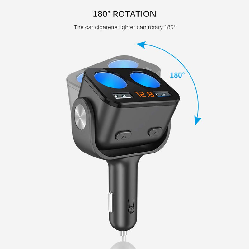 [Australia - AusPower] - USB Car Charger 2 Sockets Cigarette Lighter Splitter 12/24V 90W Dual USB Ports Separate On/Off Switches LED Voltage Display Car Charger for Mobile Cell Phone GPS DashCam 