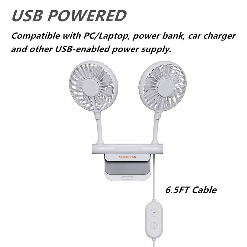 [Australia - AusPower] - Monitor Fan, THRRLY Screen Fan with 2 Fans, 3 Speeds Desktop Table Cooling Fan with Sturdy Adjustable Clamp, Strong Wind Quiet Small Desk Fan USB Powered Mini USB Fan for Office Laptops, Desktop PC. White 