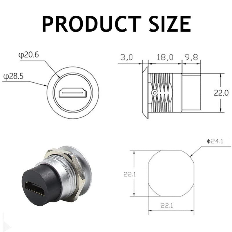 [Australia - AusPower] - PENGLIN 2PCS HDMI Panel Mount Coupler, HDMI Panel Mount Pass Through Connector, Female to Female 4K Bulkhead Adapter, HDMI Extension 4K 30hz 3D and HDR with Water/Dustcap 2PCS HDMI(ROUND TYPE) 