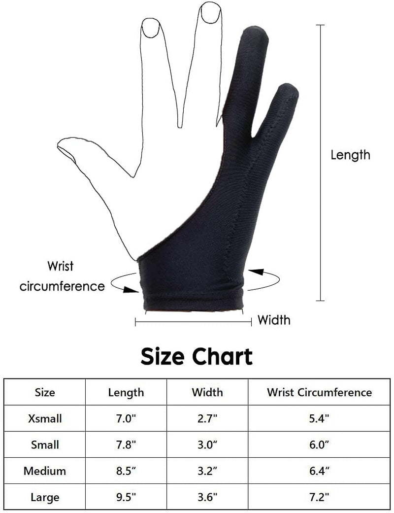 [Australia - AusPower] - Timebetter Drawing Glove, Artist Glove for Drawing Tablet iPad, Digital Art Palm Rejection Glove, Good for Left and Right Hand - L, 2 Pack Two Finger, Black 