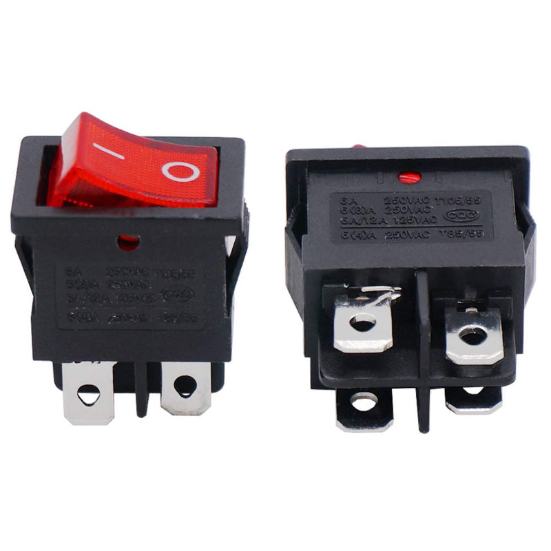 [Australia - AusPower] - Twidec/6Pcs Rocker Switch AC 6A/125V 10A/250V DPST 4 Pins 2 Position ON/Off Red LED Light Illuminated Boat Rocker Switch Toggle（Quality Assurance for 1 Years）KCD1-4-201N-R 