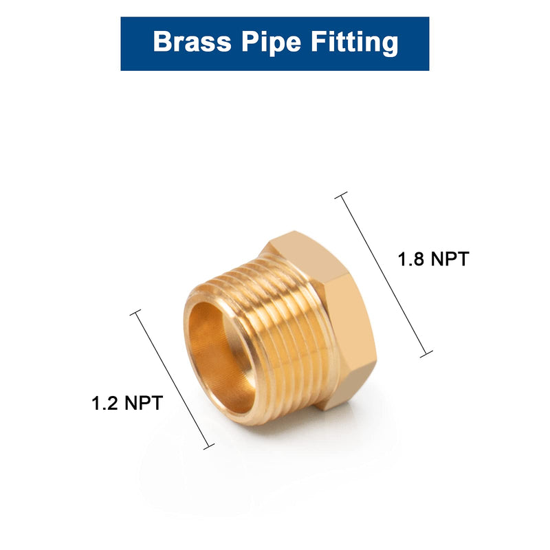 [Australia - AusPower] - BathAce Brass Reducer Hex Bushing Threaded Pipe Fitting, Heavy Duty Threaded Pipe Fitting Adapter (1/2 Male NPT x 1/8 Female NPT, 5) 1/2 Male NPT x 1/8 Female NPT 