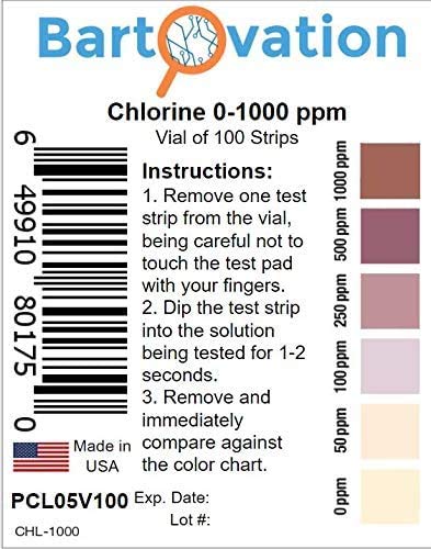 [Australia - AusPower] - Free Chlorine/Bleach Test Strips, 0-1000 ppm [Vial of 100 Strips] 