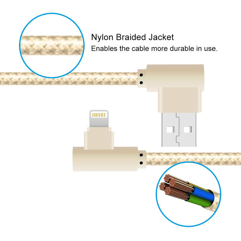 [Australia - AusPower] - iPhone Charger Cord DFLASHS Right Angle Lightning Cable 3 Pack (6/6/10FT) Nylon Braided 90 Degree Fast Charging Cord Charging Data Sync for iPhone 12/11/11Pro/ Xs Max/X/8/7/Plus/6S/6/SE/5S iPad Gold 