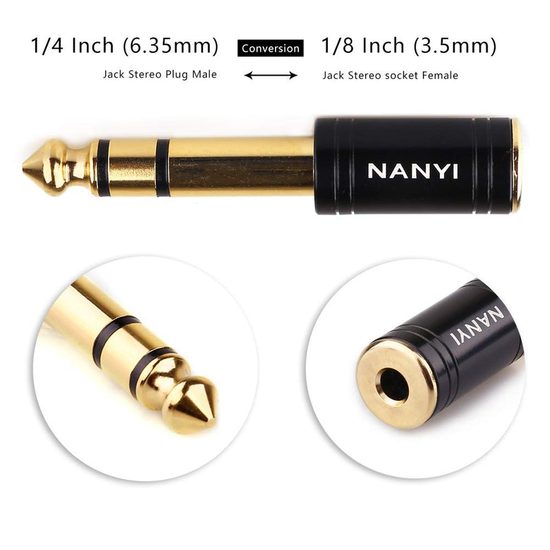 [Australia - AusPower] - NANYI 1/4'' Male to 1/8'' Female Stereo Adapter Cables Connector, Upgrade 6.35mm Jack Stereo Plug Male to 3.5mm Jack Stereo Socket Femle for Headphone Adapter, Amp Adapte, Black 2-Pack 