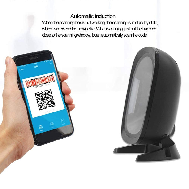 [Australia - AusPower] - Hands-Free QR Barcode Scanner, Wired Omnidirectional Automatic Barcode Reader for Supermarket Pharmacy Retail Store Warehouse Cash Register 