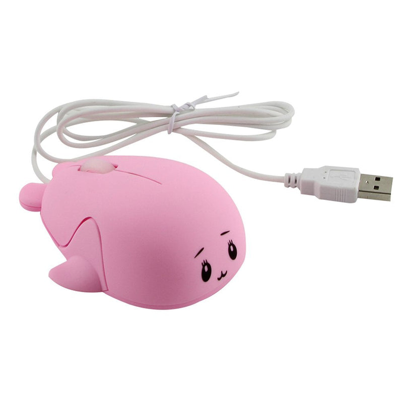 [Australia - AusPower] - Fashionable Cute Animal Baby Dolphin Shape USB Wired Mouse 1600 DPI Optical Mice Mini Small Kids Children Mice for PC Laptop Computer (Pink) Pink 