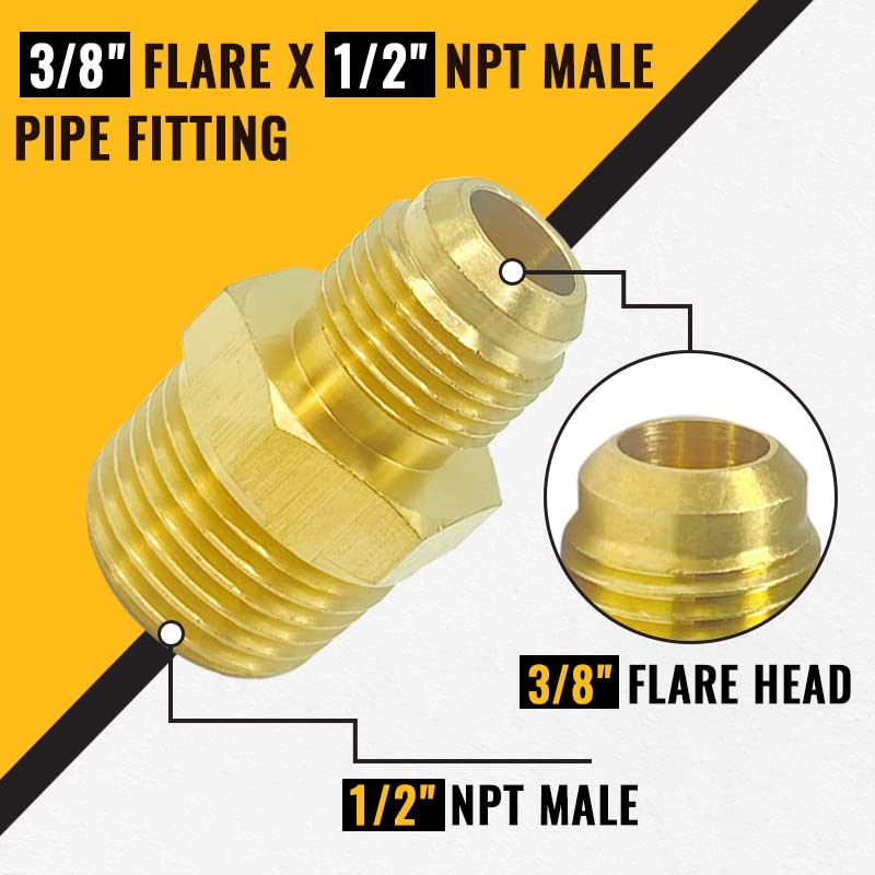 [Australia - AusPower] - SUNGATOR Flare Half-Union, Brass Tube Pipe Fitting, 3/8 Flare to 1/2 NPT Male (2PCS) 