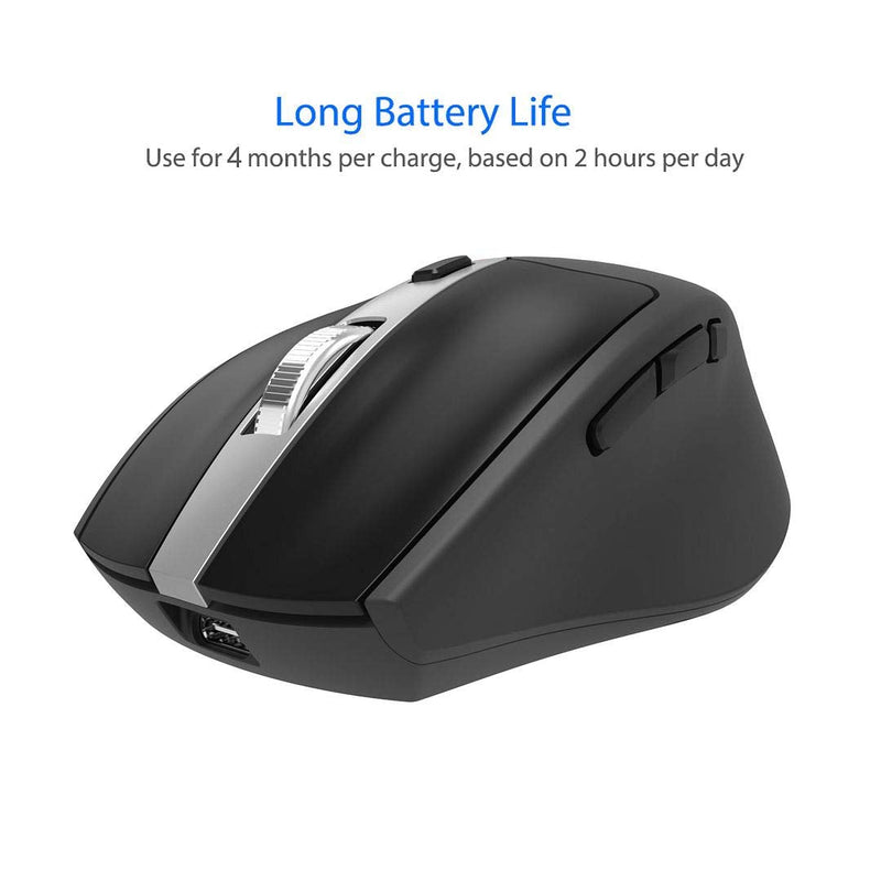 [Australia - AusPower] - Arteck Multi-Device Wireless Bluetooth Mouse with Nano USB Receiver Ergonomic Right Hand Silent Clicking for Computer Desktop PC Laptop Mac iPad and Windows 10/8 iPad OS Build in Rechargeable Battery Black 