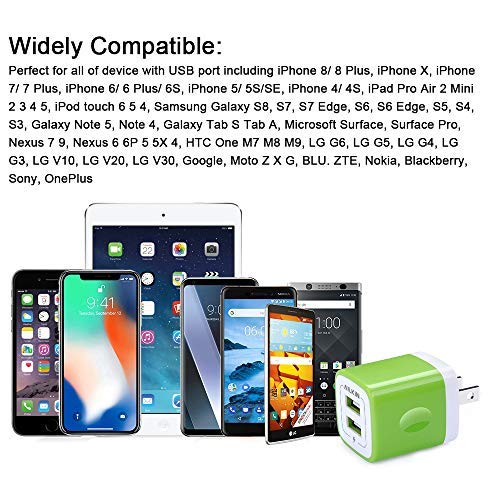 [Australia - AusPower] - Wall Charger, [3-Pack] 5V/2.1AMP Ailkin Colorful 2-Port USB Wall Charger Home Travel Plug Power Adapter Charging Block for iPhone 13 12 pro Max 11 10 SE X XR XS 8 Plus, Samsung Galaxy Note 20 LG Moto MultiColor1 
