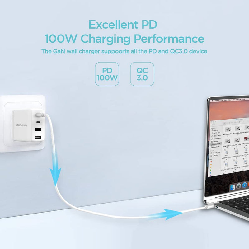 [Australia - AusPower] - USB C Charger, Keymox 100W 4-Port Desktop Type C Charging Station, Portable USB C PD Power Charger Adapter -2 USB C&2 QC 3.0 USB A Ports for MacBook Pro/Air, iPad, iPhone, Galaxy, Laptop and More 