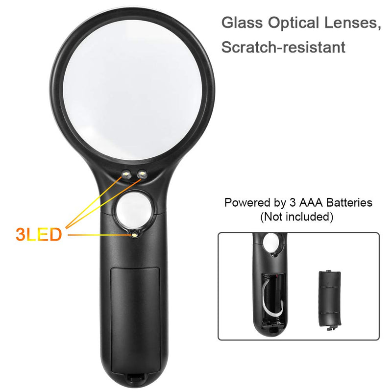 [Australia - AusPower] - Magnifying Glass with Light, BUSATIA LED Illuminated Magnifier with 3X 45X High Magnification, Lightweight Handheld Magnifying Glass for Reading, Inspection, Jewellery, Hobbies & Crafts 