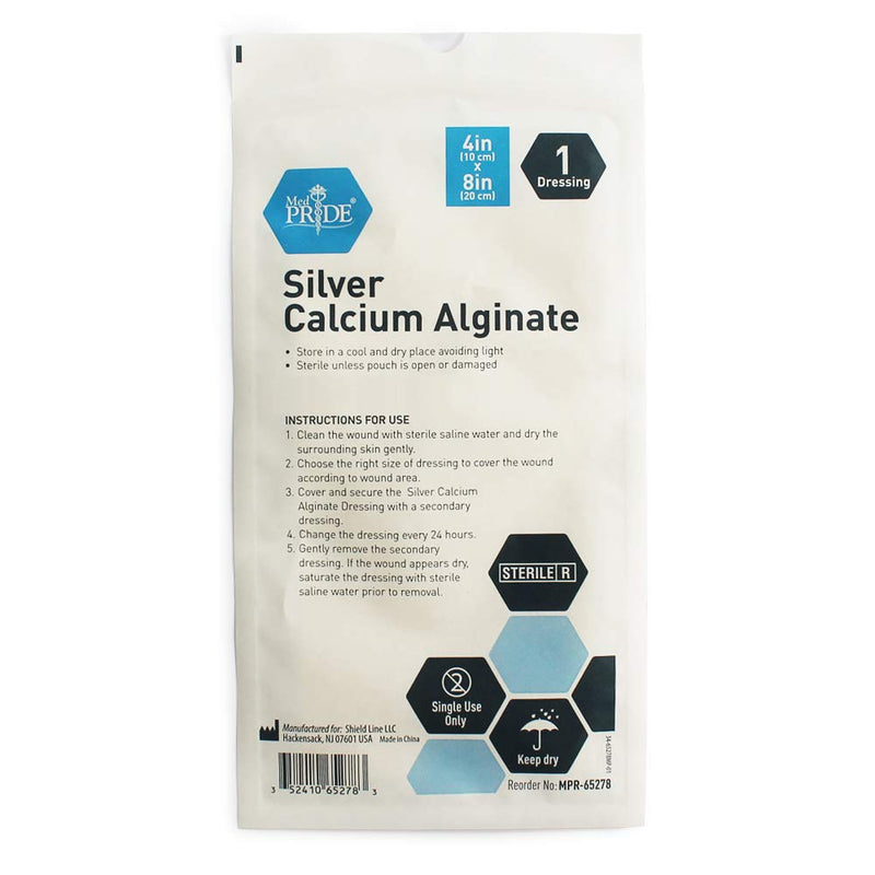 [Australia - AusPower] - Medpride Silver Calcium Alginate Wound Dressing Pads| 4” x 8” Patches, 5-Pack| Antimicrobial, Non-Stick Padding, Sterile, Highly Absorbent & Comfortable| 4'' x 8'' 