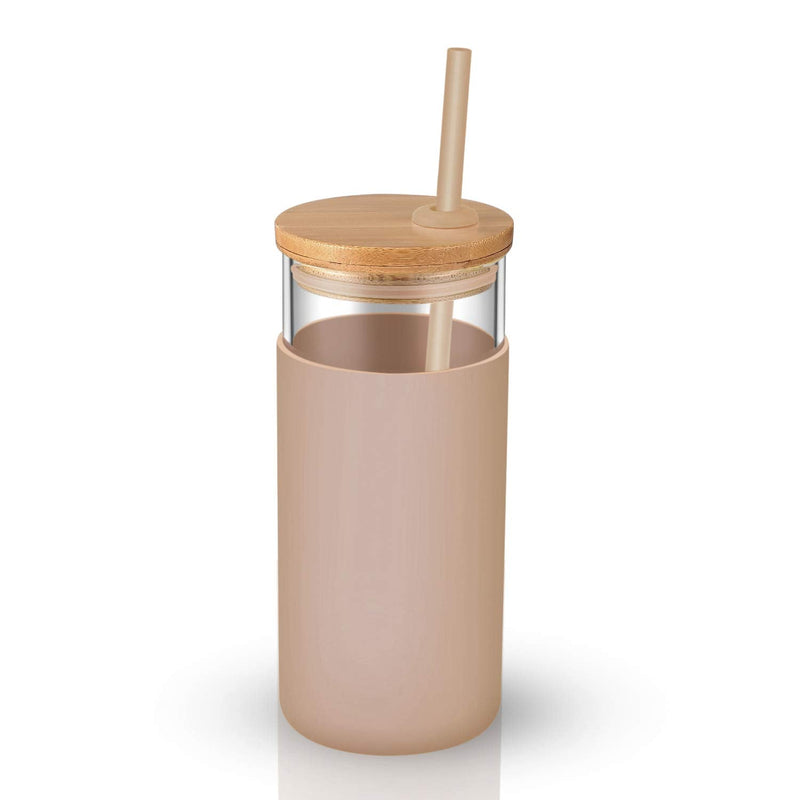 [Australia - AusPower] - tronco 20oz Glass Tumbler Glass Water Bottle Straw Silicone Protective Sleeve Bamboo Lid - BPA Free (Amber) Amber 1 Count (Pack of 1) 