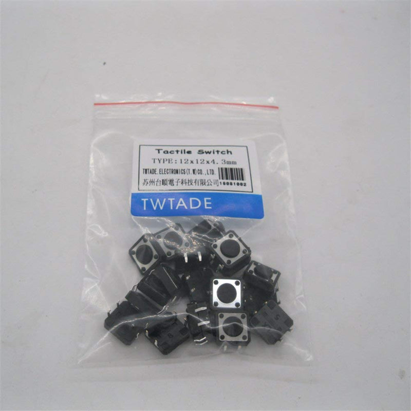 [Australia - AusPower] - TWTADE / 20pcs PCB Momentary Tactile Tact Push Button Switch DIP, 12 x 12 mm x 4.3 mm Panel 