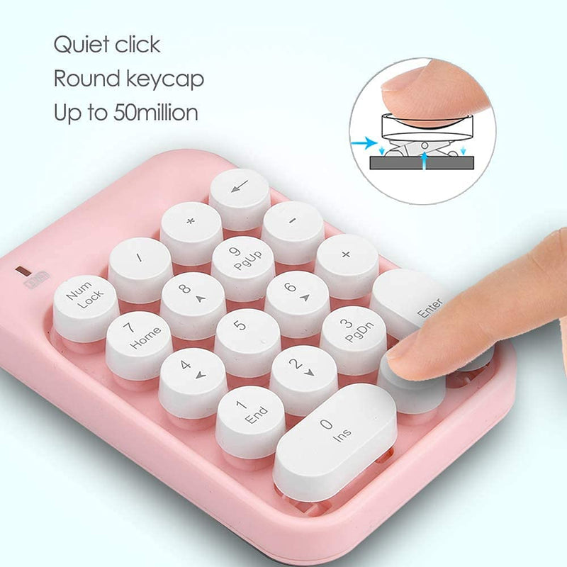 [Australia - AusPower] - Wireless Numeric Keypad 18 Keys with 2.4G Mini Portable Silent Number Pad USB Receiver Financial Accounting Keyboard Extensions for Laptop Desktop PC Pro（Pink） Pink 