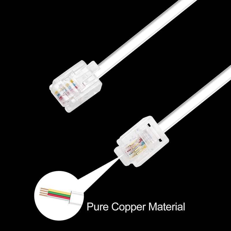 [Australia - AusPower] - 2PCS 10Ft Phone Extension Cord Male to Male Telephone Flat Cord with Standard RJ11 6P4C Plug and 1 in-Line Coupler 50PCS Cable Clamp Holders 10FT WHITE 