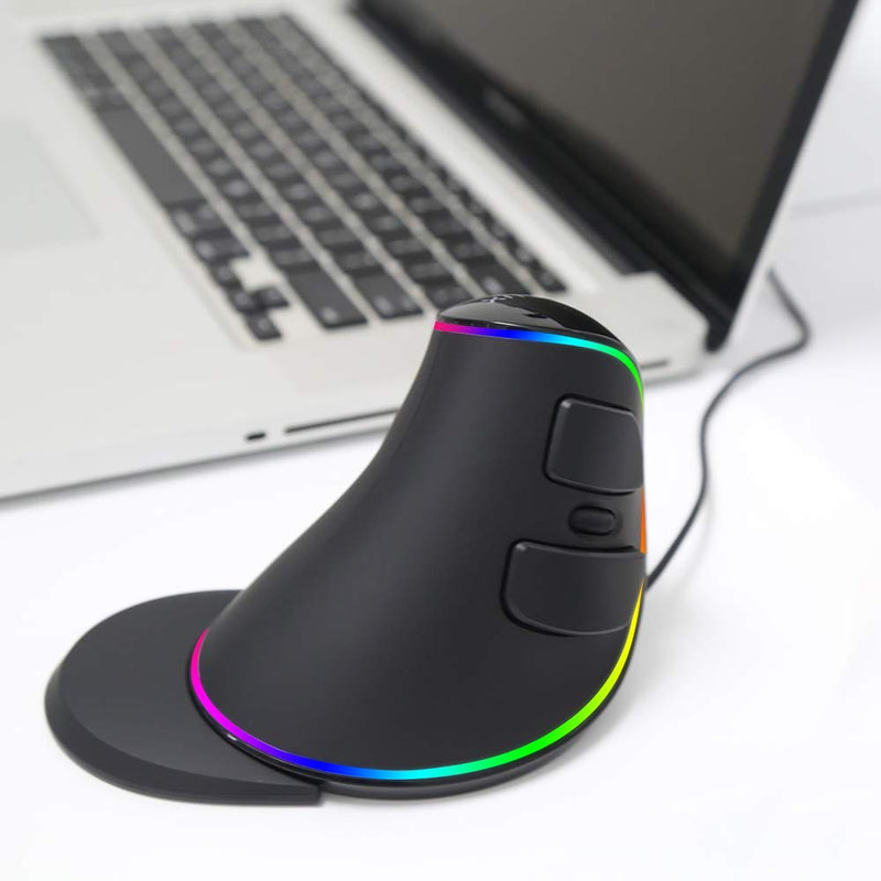 [Australia - AusPower] - DELUX Wired Ergonomic Vertical Mouse, Large RGB Ergonomic Computer Mouse with 6 Buttons, Removable Wrist Rest, 4000DPI and On-Board Software Reduce Hand Strain,for Carpal Tunnel(M618Plus RGB-Black) Wired with RGB 
