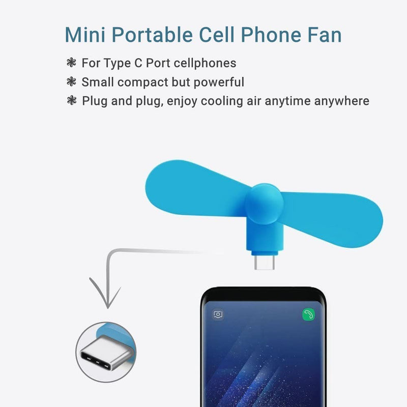 [Australia - AusPower] - Personal Mini USB Fans for Cellphones - 4 Pack Portable Cell Phone Fan Small Pocket Fan Travel Fans Plug in Mobile Phones Fast Cooling for Type C USB C Port Android Smartphones 