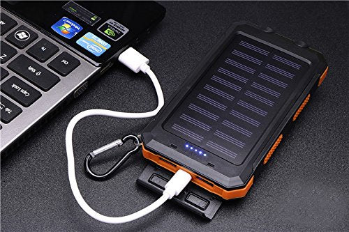 [Australia - AusPower] - Solar Chargers 10,000mAh, Portable Dual USB Solar Battery Charger External Battery Pack Phone Charger with Flashlight for Smartphones Tablet Camera (Orange) Orange 