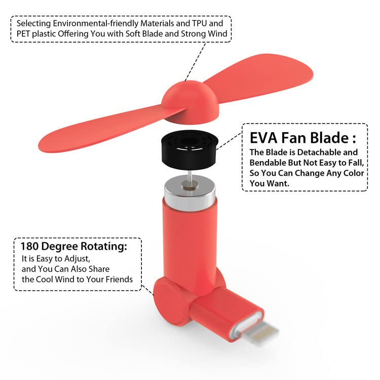[Australia - AusPower] - Genuie Fan for iPhone(2 packs) , Mini Fan with 180 Rotating, Strong Wind, Lightweight Compatible for iPhone, iPad, iPod and Any Lighting Devices. Upgraded Version (Black and Rose Red) 