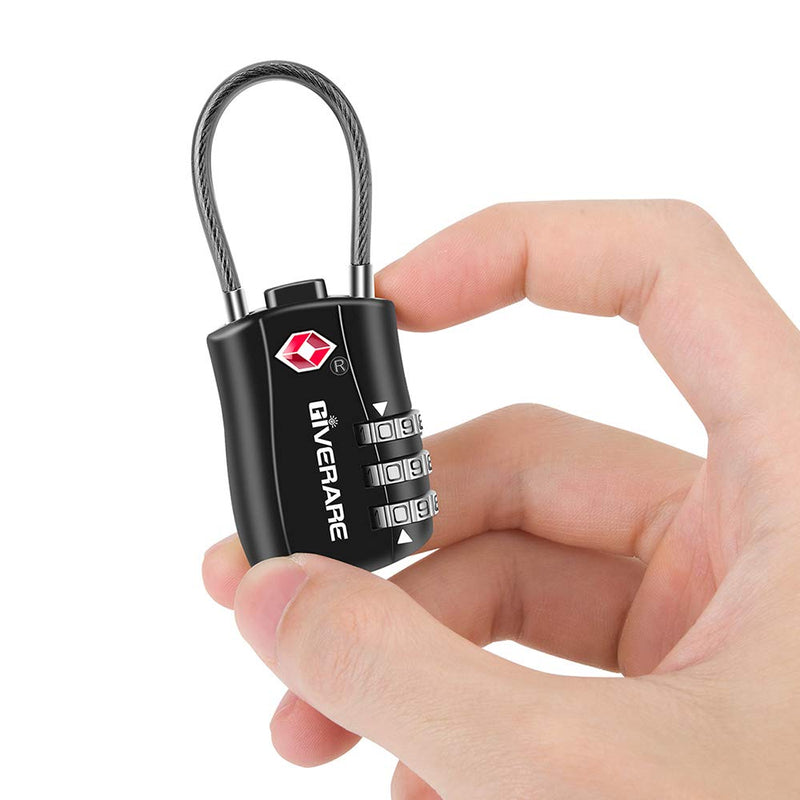 [Australia - AusPower] - GIVERARE 2 PCS TSA Approved Luggage Locks, Combination Travel Cable Lock, Re-settable 3-Digit Padlocks with Alloy Body, Keyless Travel Sentry Accepted Padlock for Gym Locker, Golf Bag Case-Black 2 pack Black 