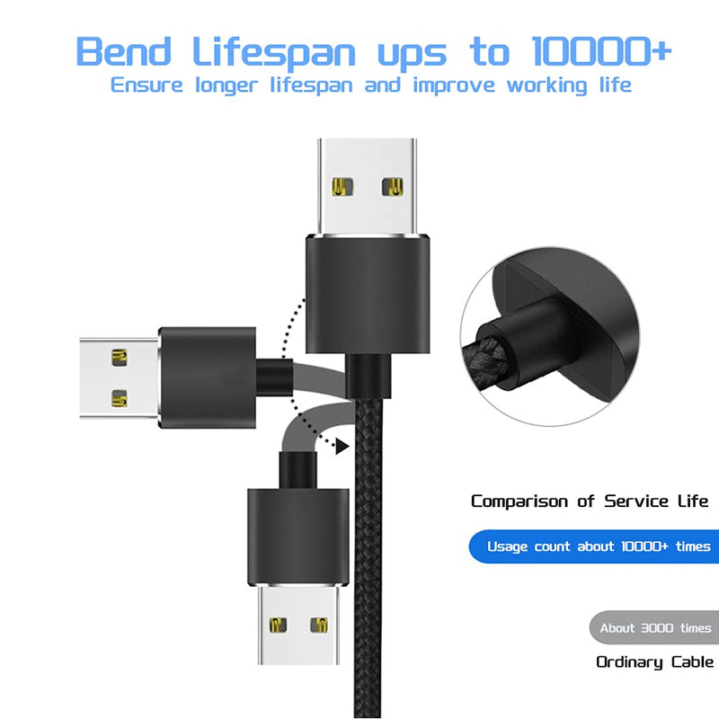 [Australia - AusPower] - USB Magnetic Cable Micro USB and Type C 360 Magnetic Charging Cable Phone Charger (2-Pack,10ft/10ft) 90 Degree Right Angle with Led Light Indicator Compatible with Android Device (Black) 