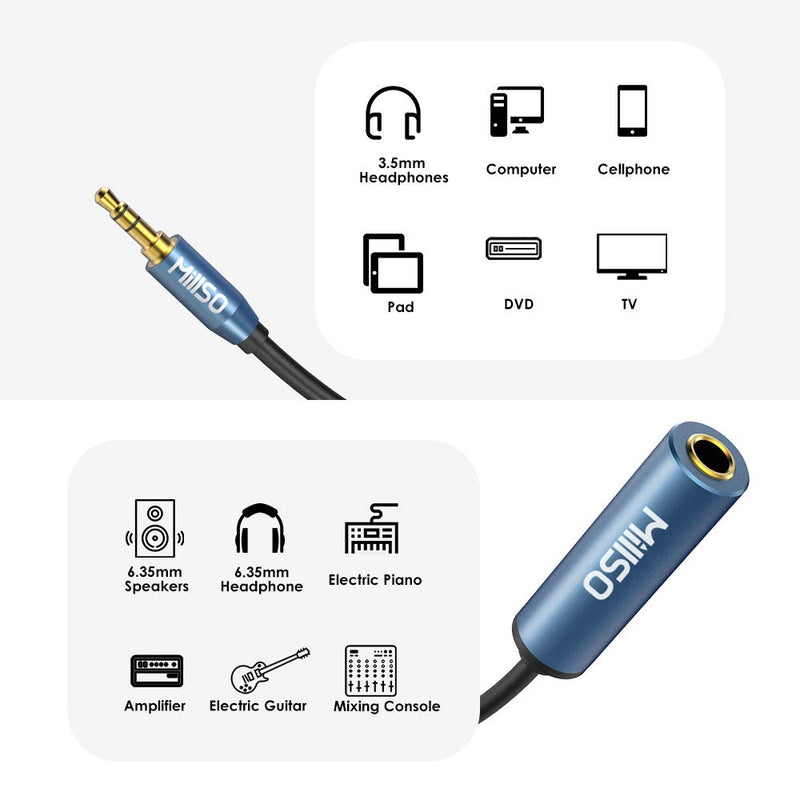 [Australia - AusPower] - MillSO 1/4 to 3.5mm Headphone Adapter, TRS 6.35mm Female to 3.5mm Male 1/8 to 1/4 Stereo Audio Adapter for Amplifiers, Guitar, Piano, Home Theater Devices to Phone, Laptop, Headphones - 12inch/30cm 1 Feet 