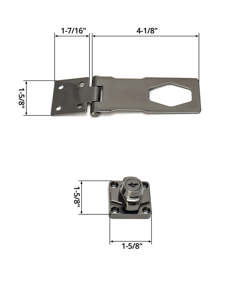 [Australia - AusPower] - QWORK 4" Keyed Hasp Locks, 2 Pack Twist Knob Cabinet Knob Lock Keyed Locking Latch Safety Lock with Mounting Screws for Cabinets, Drawers, Toolboxes, Mailboxes Black 