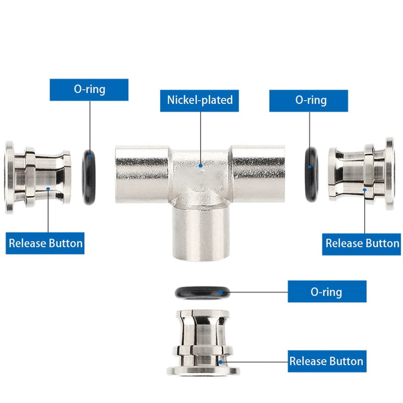 [Australia - AusPower] - Jienk 2PCS 3/8" Tube OD Union Tee Push to Connect Fittings, Pneumatic 3 Way Tee Shaped Nickel-Plated Copper Quick Connector for Air Bag Air Brake Air Compressor 3/8” OD 