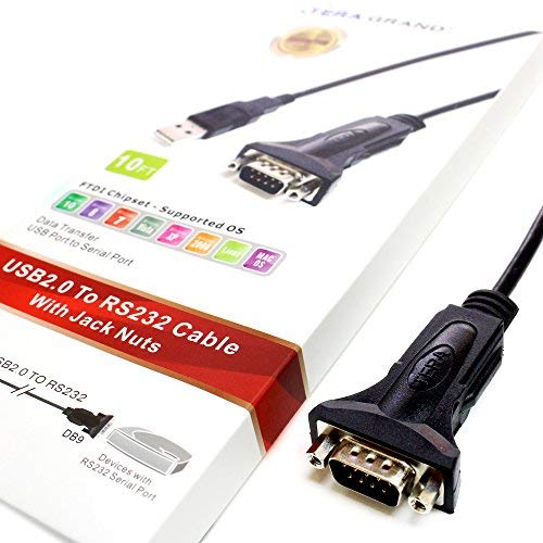 [Australia - AusPower] - Tera Grand - Premium USB 2.0 to RS232 Serial DB9 Adapter Cable 10 Feet - Supports Windows 11, 10, 8, 7, Vista, XP, 2000, 98, Linux and Mac - Built with FTDI Chipset and Hex Jack Nuts 10 ft 