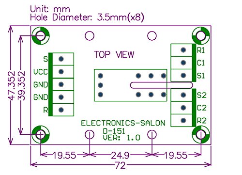 [Australia - AusPower] - ELECTRONICS-SALON Bistable DPDT 8 Amp Relay Module, DC24V Coil, with DIN Rail Carrier Housing 