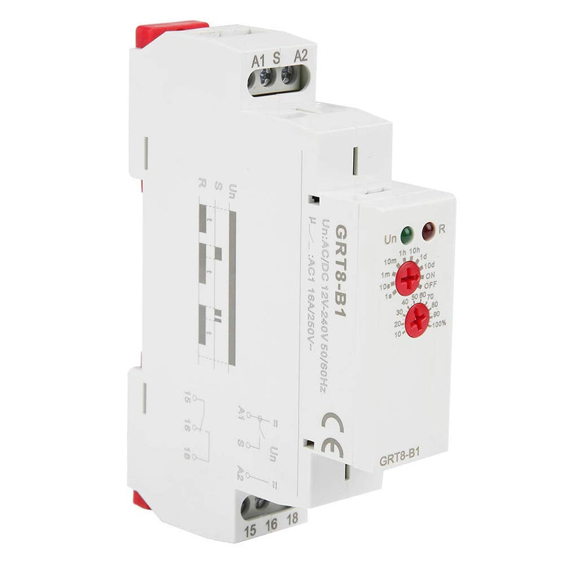 [Australia - AusPower] - AC/DC 12V~240V GRT8-B1 Mini Power Off Delay Time Relay 35mm DIN Rail Single Function Time Off Delay Relay Set by Panel Knob for Power-Off Delay 