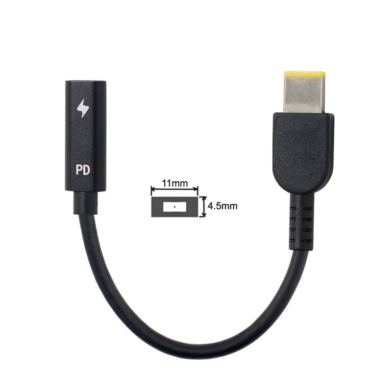 [Australia - AusPower] - Cablecc Type C USB-C to Rectangle 11.0x4.5mm Power Plug PD Emulator Trigger Charge Cable for ThinkPad X1 Carbon Black Retangle 1.1x4.5mm 