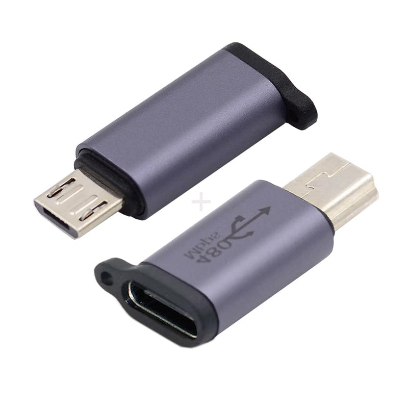 [Australia - AusPower] - NFHK 2pcs/lot USB-C USB2.0 Type C Female to Micro Mini USB Male Power Adapter 480Mbps Data with Chain Holes USB-C Female to Micro Mini USB 