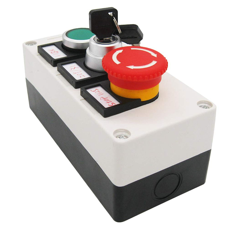 [Australia - AusPower] - TWTADE/Green Momentary Switch, Red Mushroom Emergency Stop Latching Push Button Switch,3 Positions 2NO Key Lock Latching Select Selector Switch Station Box (Quality Assurance for 3 Years)hz-11ZS-20Y-G 