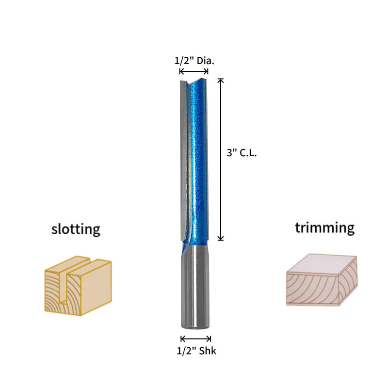 [Australia - AusPower] - CO-CUTTNER Straight Router Bits Carbide Tipped with 1/2" Shank, 1/2" Cutting Diameter, 3" Cutting Length for Straight Plunge 
