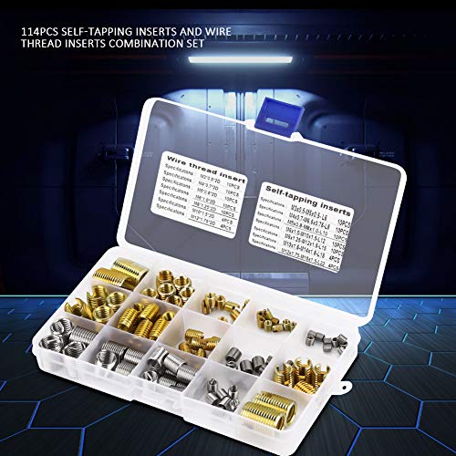 [Australia - AusPower] - Hilitand 116pcs Self Tapping Thread Slotted Inserts and Steel Wire Thread Inserts Combination Set with Box, Thread Repair Tools for 2D M3/M4/M5/M6/M8/M10/M12 