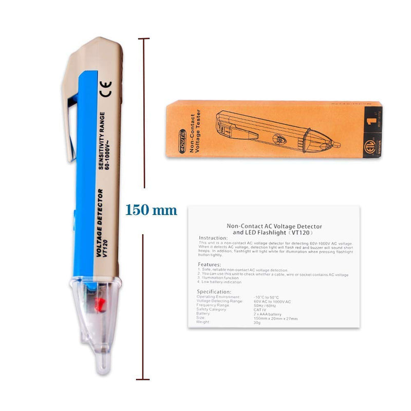 [Australia - AusPower] - Non-Contact Voltage Tester with LED Flashlight, Buzzer Alarm, AC Voltage Detector Pen,Test Range 60V - 1000V & Live/Null Wire Judgment 