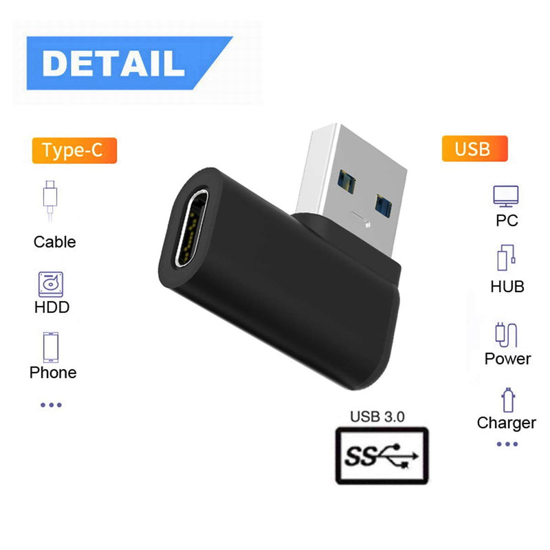 [Australia - AusPower] - CY USB C Female to USB Male Adapter Type C to USB A Data Converter for Laptop Left Angled (Black） 