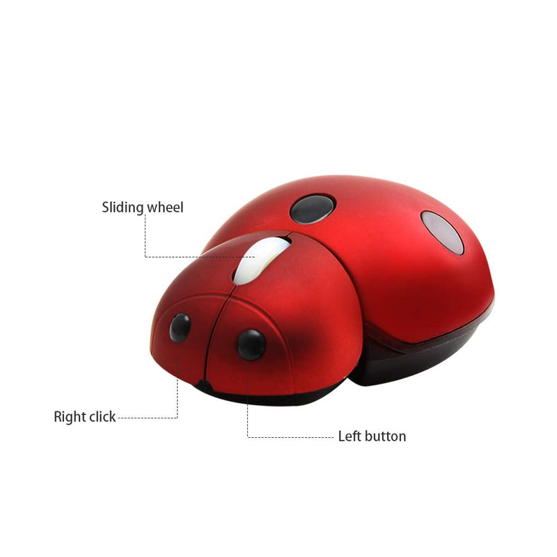 [Australia - AusPower] - Mini Cute Wireless Mouse, Portable Mobile Optical Mouse for Kids,2.4G 3000DPI Animal Ladybug Shape Cordless Computer Mouse Small Tiny Travel Mouse with USB Receiver for Laptop Desktop PC (Red) Red 