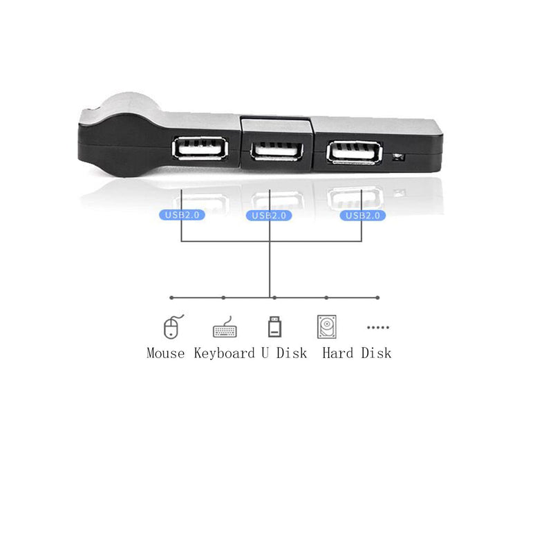 [Australia - AusPower] - Faoyliye Mini USB 2.0 Hub 4 Port USB Hub,[90°/180° Degree Rotatable] USB Hub USB Extension for Mouse, Keyboard, Hard Drive or More USB Devices - Black USB2.0 
