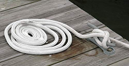 [Australia - AusPower] - Tommy Docks 15 ft Dock Line with 4,400 lb Break Strength - 3/8 in Thick Double Braided Nylon Marine Rope Accessory - 12 in Eye Splice for Docking Boats and Yachts White 