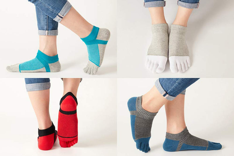 [Australia - AusPower] - VWELL Toe Socks for Men Women Ankle Cotton Five Fingers Socks Low Cut Athletic Running Socks 4 Pairs Size 8-11 Dark Gray,grey,white,wine 